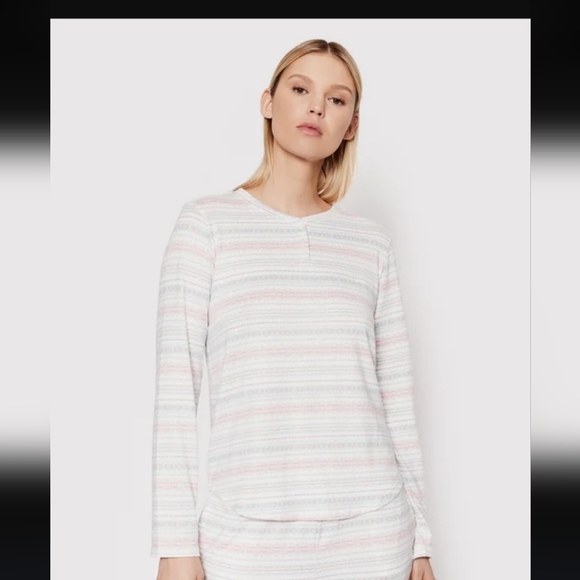 Ralph Lauren Women's Pastel Striped Long Sleeve Pajama Tee Sz M - Picture 1 of 15